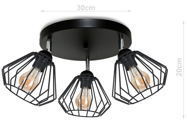 Lampa sufitowa do pokoju młodzieżowego czarna Druciak Loft 3xE27 