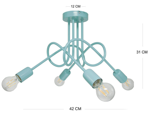  Lampa sufitowa do pokoju dziecięcego turkusowa w stylu Loft Mondo 4 Led