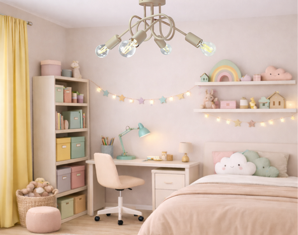 Lampa sufitowa do pokoju dziecka beżowa Tęczowy Zawijas 4xE27 Led
