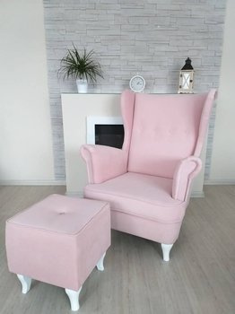 Fotel Uszak Zestaw z Podnóżkiem Pastelowy Róż, idealny do karmienia dziecka i nie tylko