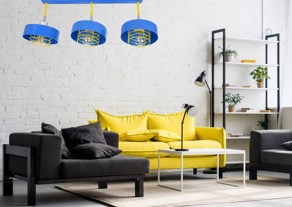 Lampa sufitowa do pokoju młodzieżowego niebiesko- żółta Edison Koszyk Loft