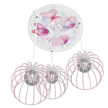 Lampa sufitowa do pokoju dziewczynki Motylki Koszyk 3xE27