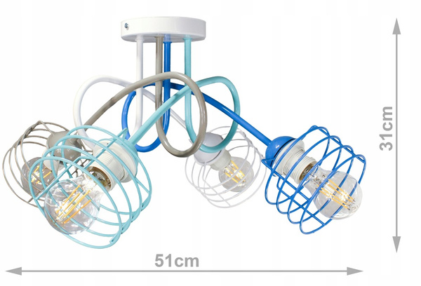 Lampa sufitowa do pokoju dziecka kolorowa Zakręcony Koszyczek 4xE27 Led