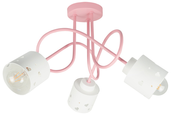 Lampa sufitowa do pokoju dziewczynki różowo-biała SERCA LOFT 3xE27