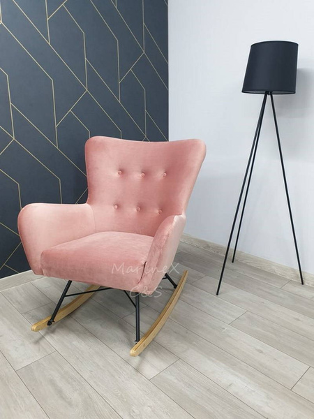 Stylowy Fotel Skandynawski OLIVIA w modnym wiśniowym kolorze bujany 