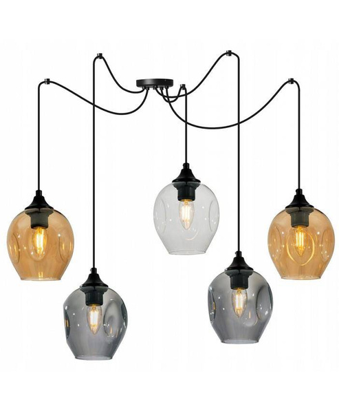 Lampa wisząca industrialna typu pająk szklane klosze nowoczesna 5xE27 Led 