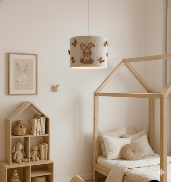 Lampa wisząca do pokoju dziewczynki w stylu boho Króliczek średnica 30 cm Led 