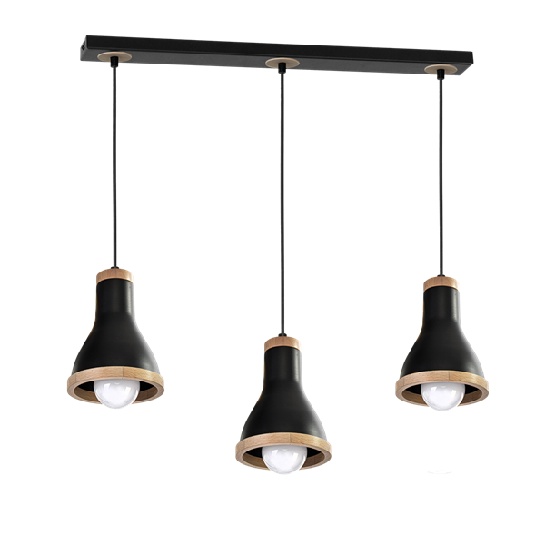 Lampa wisząca HOLLY BLACK / WOOD 3xE27 60W