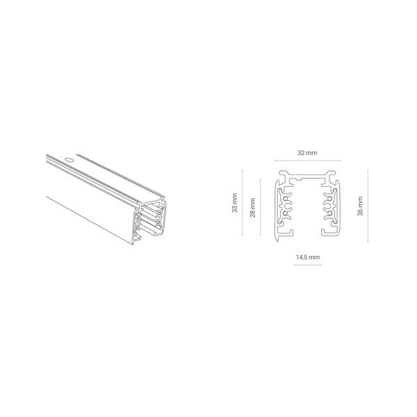 Szyno-przewody CTLS TRACK, 3 CIRCUIT, WHITE, 2M