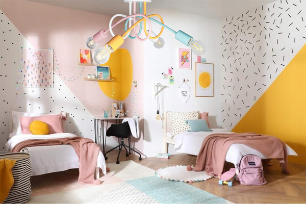 Lampa sufitowa do pokoju dziewczynki pastelowa Tęczowy Zawijas 4xE27 Led 