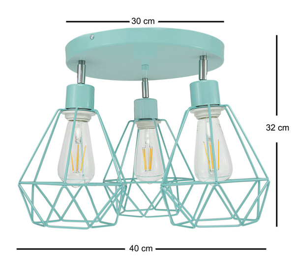 Lampa sufitowa do pokoju dziecka turkusowa w stylu loft nowoczesny druciak Carmen 3xE27