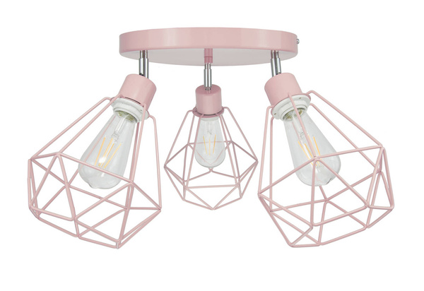 Lampa sufitowa do pokoju dziewczynki różowa - pastelowa w stylu loft druciak Carmen 3xE27
