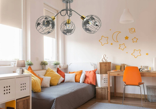 Lampa sufitowa do pokoju dziecka szara Zakręcony Globus 3xE27 Led