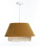 Lampa w stylu Boho podwójny abażur welur i naturalny rattan żółta 