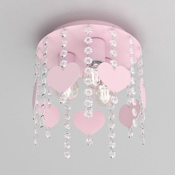 Lampa sufitowa do pokoju dziewczynki różowa Serca Kryształ 3xE27 Led
