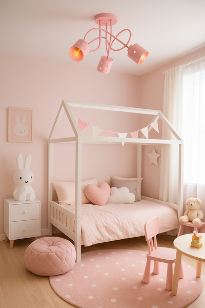 Lampa sufitowa do pokoju dziewczynki różowa w serca loft 3xE27