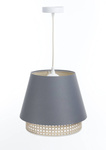 Lampa w stylu Boho podwójny abażur welur i naturalny rattan szara 