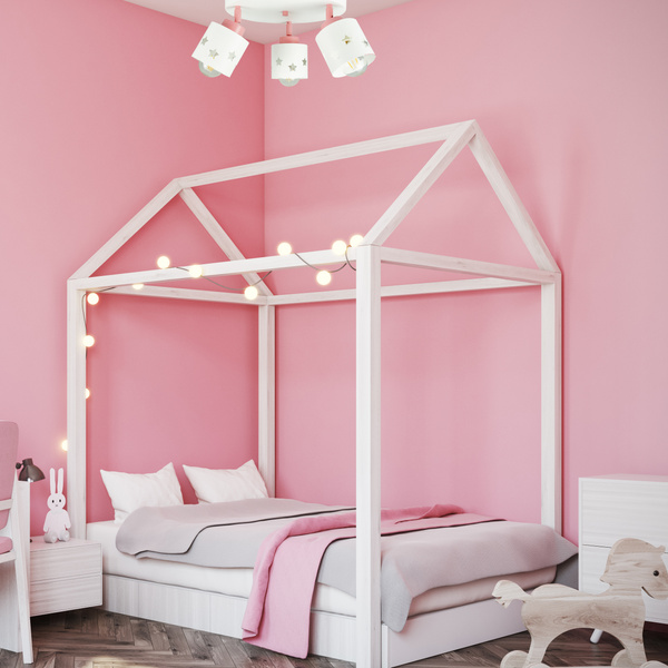 Lampa sufitowa do pokoju dziewczynki biało - różowa w gwiazdki 3xE27 led