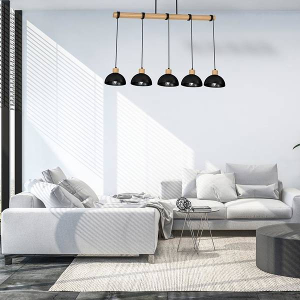 Lampa wisząca ERIK, MLP7227, czarny/drewno, 5x60W E27