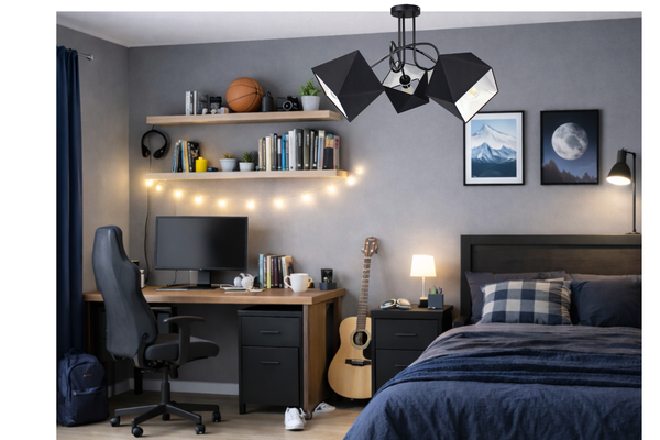 Lampa sufitowa do pokoju młodzieżowego czarne abażury Zakręcony Diamencik 3xE27 Led 