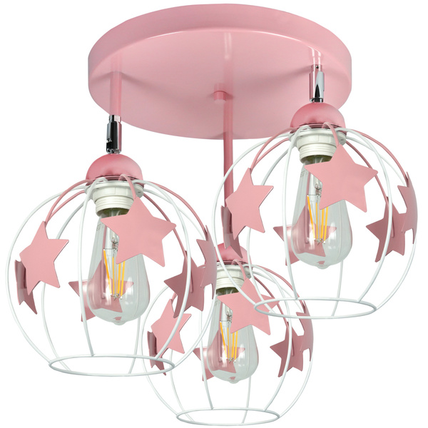 Lampa sufitowa do pokoju dziewczynki różowa w gwiazdki koło 3