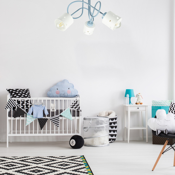 Lampa sufitowa do pokoju dziecka niebiesko-biała SERCA LOFT 3xE27