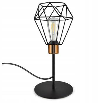 Lampa stołowa w stylu loft druciak czarno- miedziany