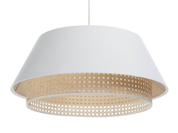 Lampa w stylu Boho podwójny abażur len i naturalny rattan kremowa 