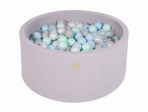 Suchy basen z piłeczkami jasno szary do pokoju dziecięcego dla chłopca i dziewczynki średnica 90cm wysokość 40cm
