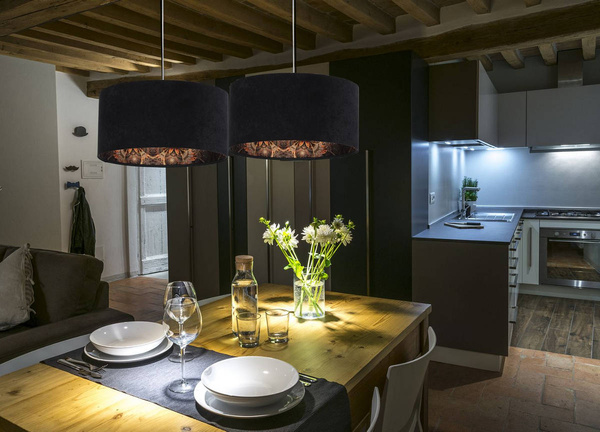 Lampa wisząca welurowa niebiesko złota Angarika 60 cm