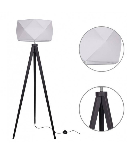 Drewniana Lampa Stojąca Trójnóg Abażur Diament