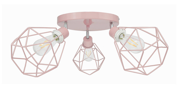 Lampa sufitowa do pokoju dziewczynki różowa - pastelowa w stylu loft druciak Carmen 3xE27