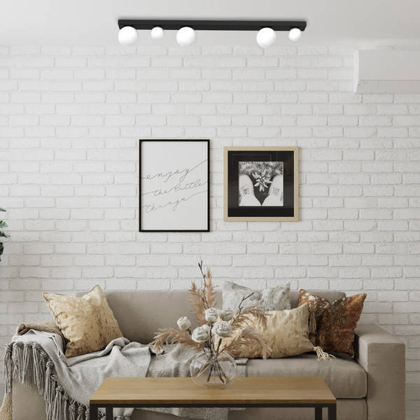 Nowoczesna lampa sufitowa BIBIONE, MLP8393, czarna z białymi kloszami, 5x25W G9