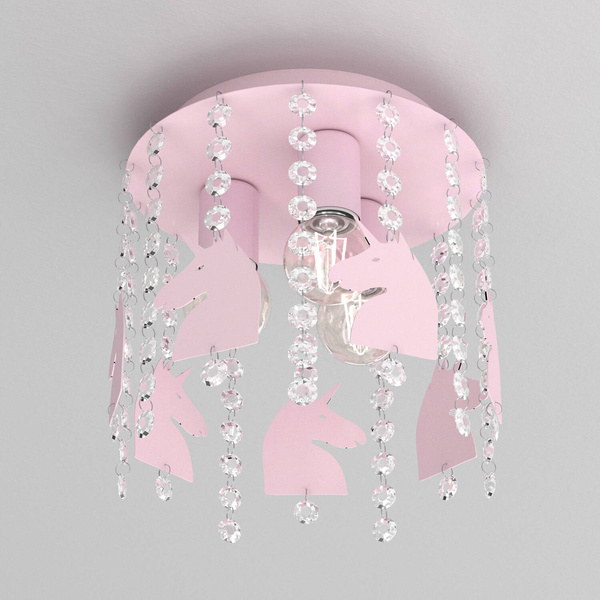 Lampa sufitowa do pokoju dziewczynki różowa Jednorożec Kryształ 3xE27 Led 
