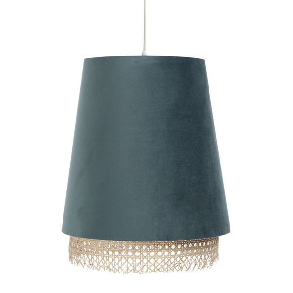 Lampa w stylu Boho podwójny abażur welur i naturalny rattan morski 
