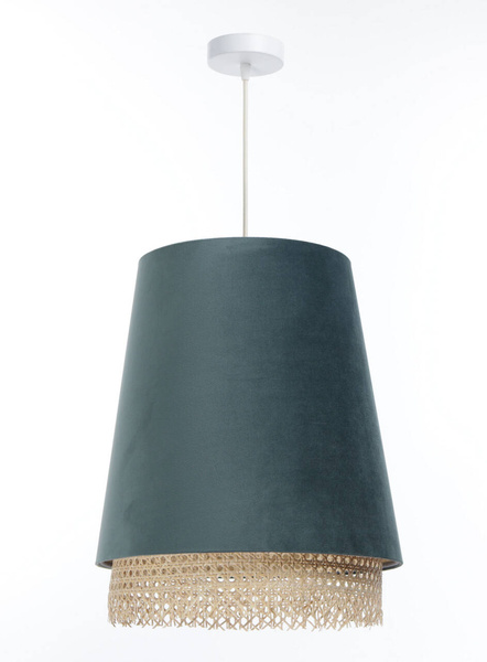 Lampa w stylu Boho podwójny abażur welur i naturalny rattan morski 