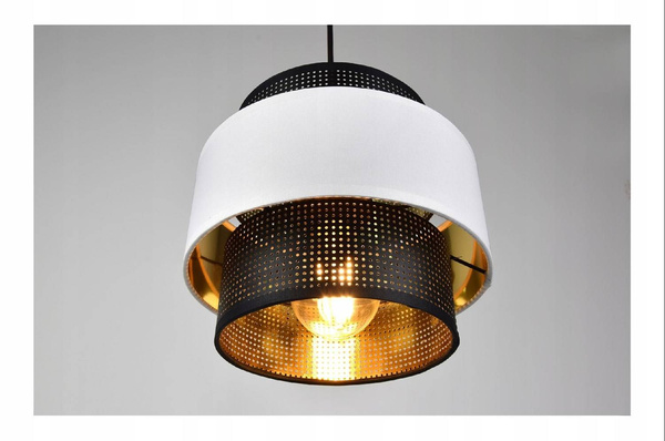 Lampa wisząca w stylu glamour biało-czarno-złota dwa źródła światła