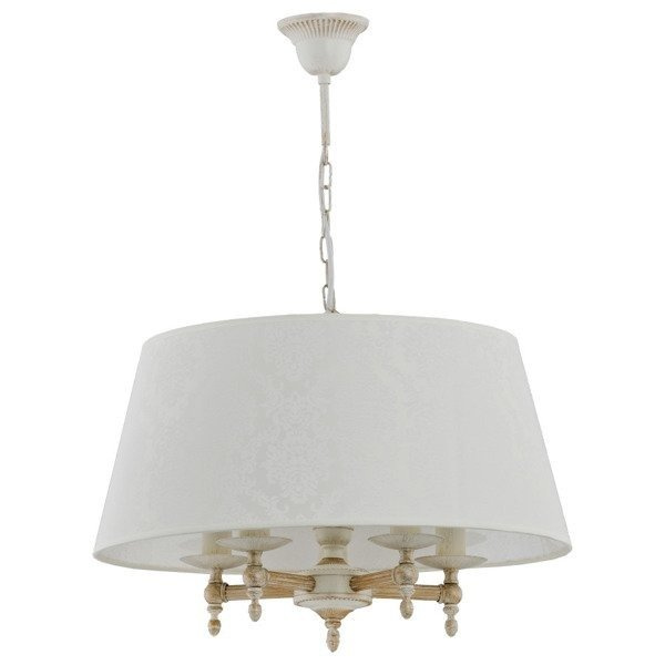 Żyrandol klasyczny z abażurem ROKSANA WHITE śr. 50cm biały antyczny/szary