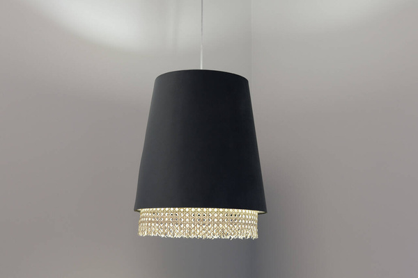 Lampa w stylu Boho podwójny abażur welur i naturalny rattan morski 