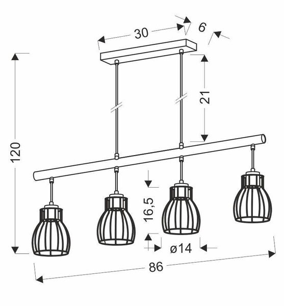 Lampa wisząca czarna 4x60W Bernita 34-78117
