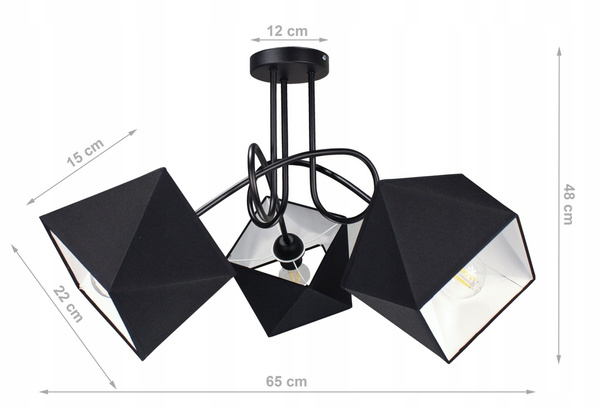 Lampa sufitowa do pokoju młodzieżowego czarne abażury Zakręcony Diamencik 3xE27 Led 