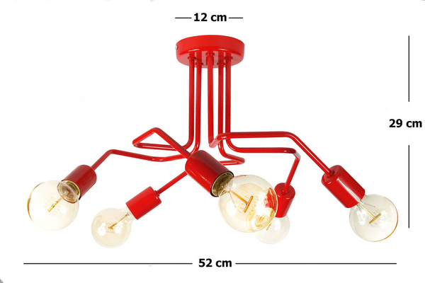 Lampa sufitowa do pokoju dziecięcego czerwona w stylu loft Vanessa 5xE27 Led 
