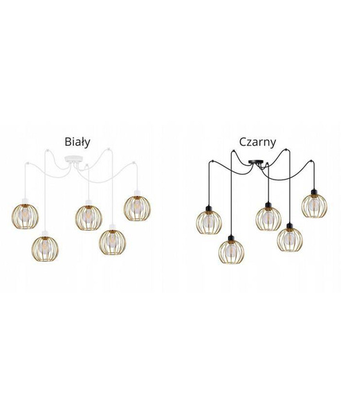 Lampa wisząca pająk złote klosze druciak regulowany