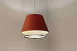 Lampa w stylu Boho podwójny abażur satyna i naturalny rattan czrwona