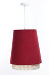 Lampa w stylu Boho podwójny abażur welur i naturalny rattan czerwona 