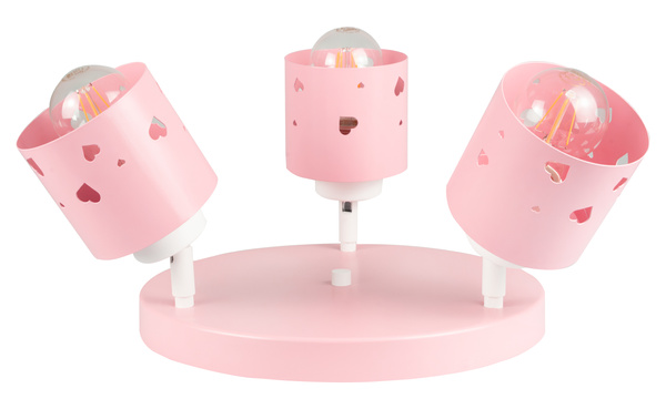 Lampa sufitowa do pokoju dziewczynki różowa w serca 3xE27