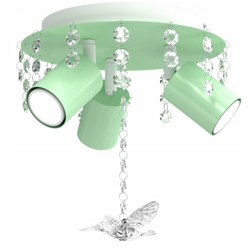 Lampa sufitowa do pokoju dziewczynki zielona Koliberek Kryształ 3 GU10