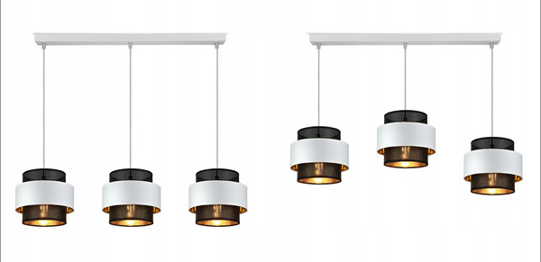Lampa wisząca w stylu glamour biało-czarno-złota trzy źródła światła