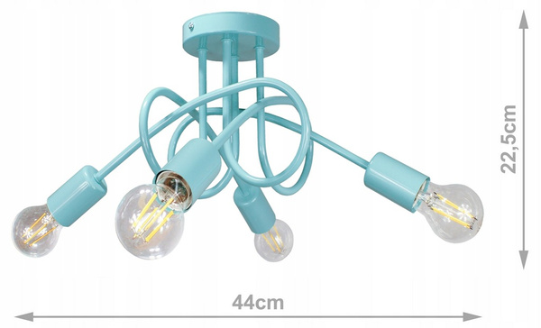 Lampa sufitowa do pokoju dziecka miętowa Tęczowy Zawijas 4xE27 Led 