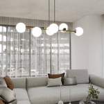 Nowoczesna lampa wisząca nad wyspę biało- złota GRAVITY 6 BL OPAL